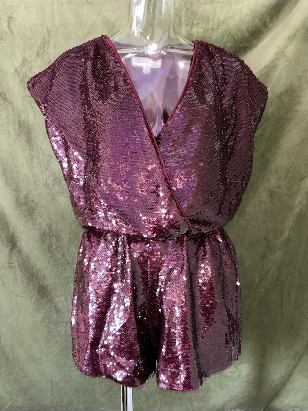 Honey Punch Plum Sequin V-Neck Romper